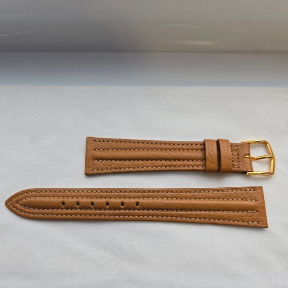 Vintage COPAX leather watch band strap brown tan camel stitched gold detail - Picture 1 of 5